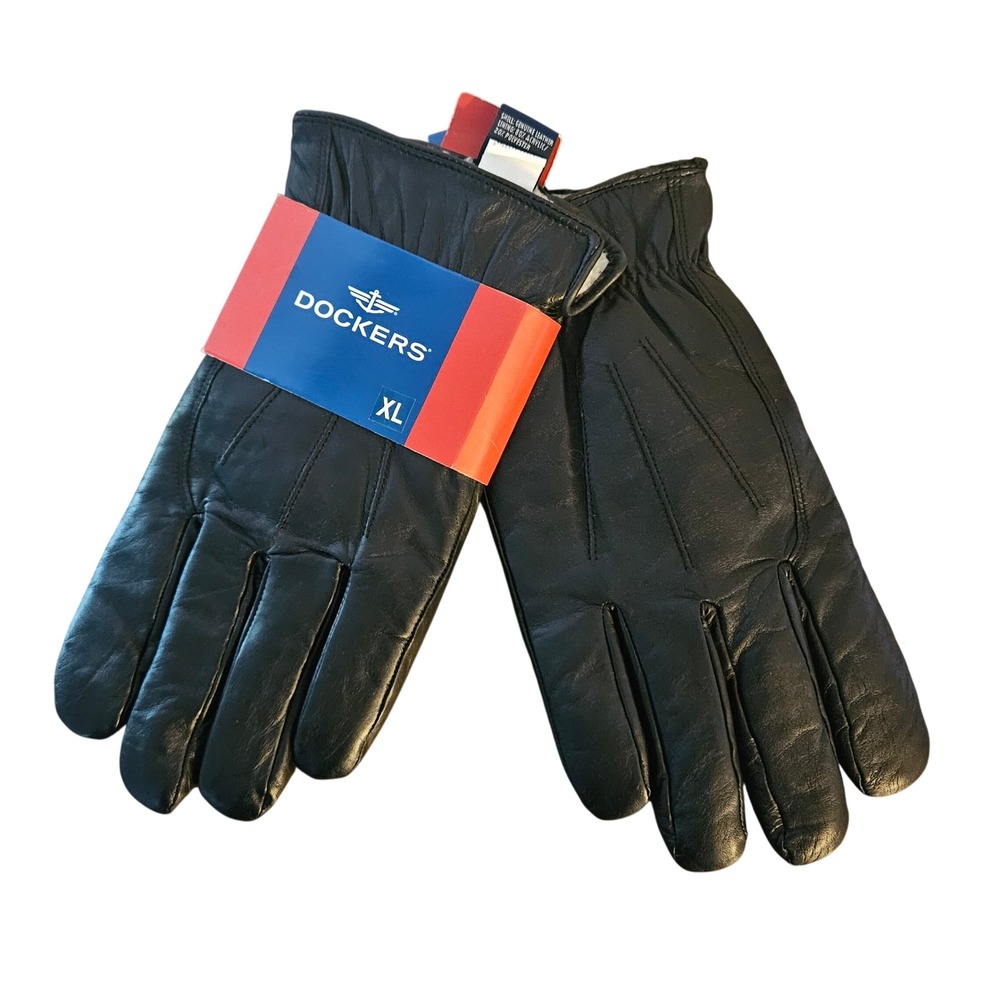 Dockers Mens Black Genuine‎ Leather Gloves XL Sherpa Lined Insulated Winter NEW